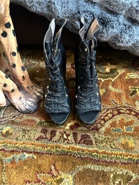 Steve Madden Black Lace-Up Peep-Toe Heeled Booties